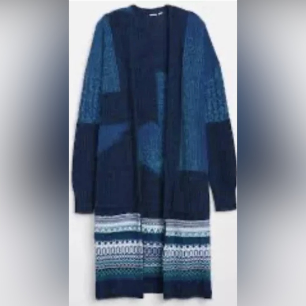 Gap Long Cardigan Sweater Women's Small Blue Knit Open Front Cotton Blend